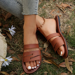 Women's Hollow Out Strap Sandals Faux Leather Open Toe Slippers