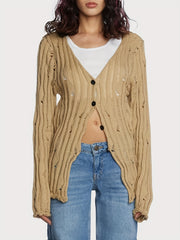 Button Front Cut Out Cardigan for Women
