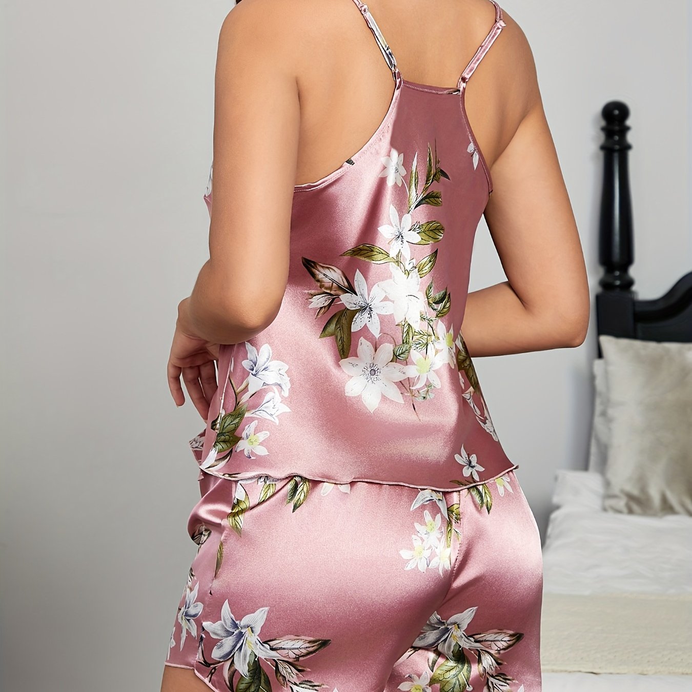 Floral Pajama Set Crew Neck Cami Top & Shorts Sleepwear