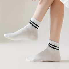 7 Pairs Striped Crew Socks Breathable College Style Women's Stockings