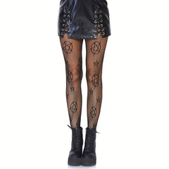 Pentagram Pattern High Waist Fishnet Pantyhose