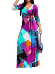 Colorblock Geometric Print Maxi Dress