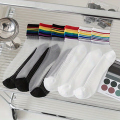 6 Pairs Rainbow Striped Crew Socks for Women