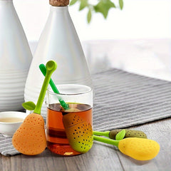 Pear Shaped Long Handle Tea Filter Reusable Silicone Tea Separator