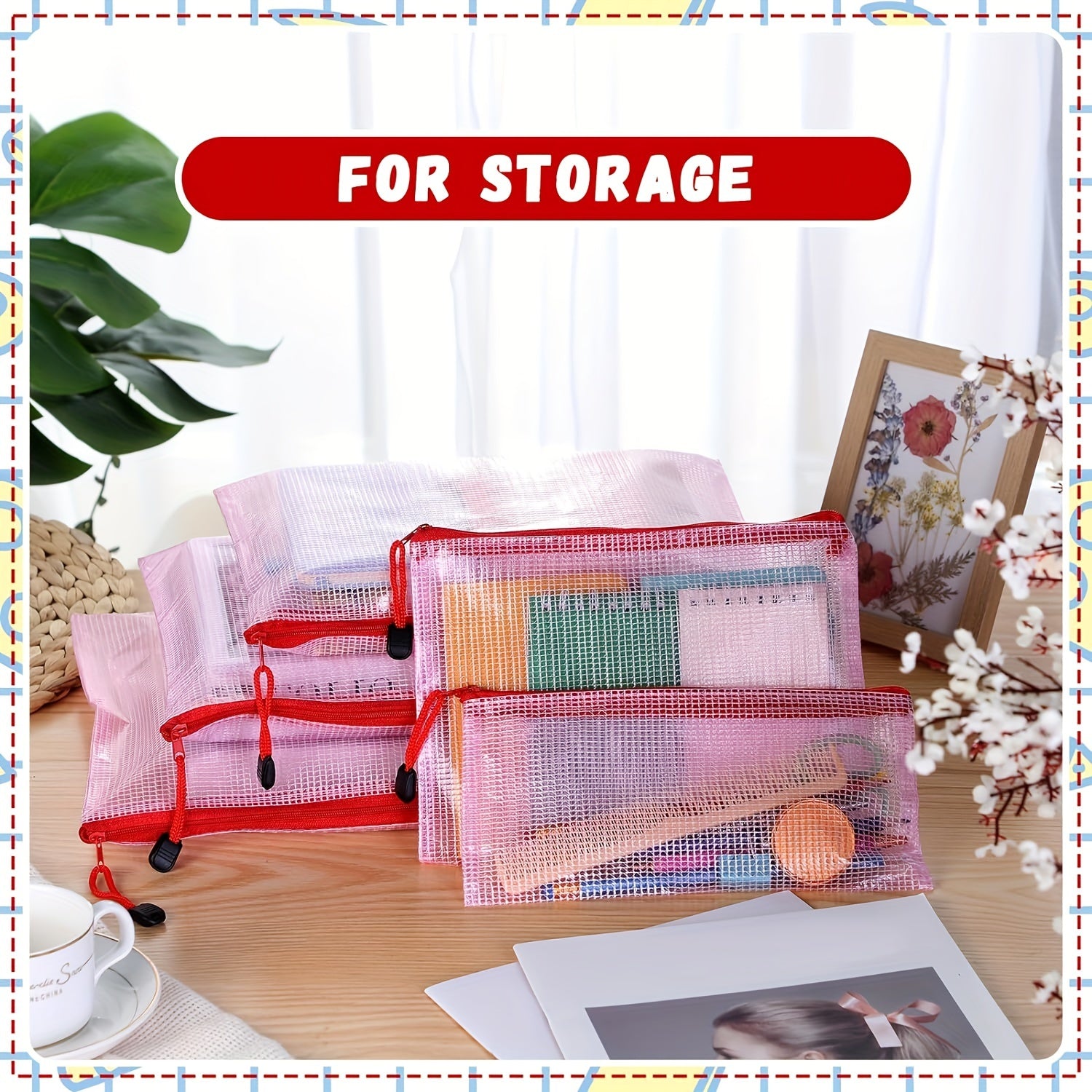 50pcs Mesh Zipper Pouch Waterproof Storage Bags 5 Sizes Travel Pouch