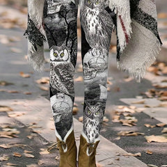Goth Leggings Women's Plus Skull & Owl Print Leggings