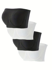 4 Pack Plus Size Seamless Strapless Bandeau Bra Set