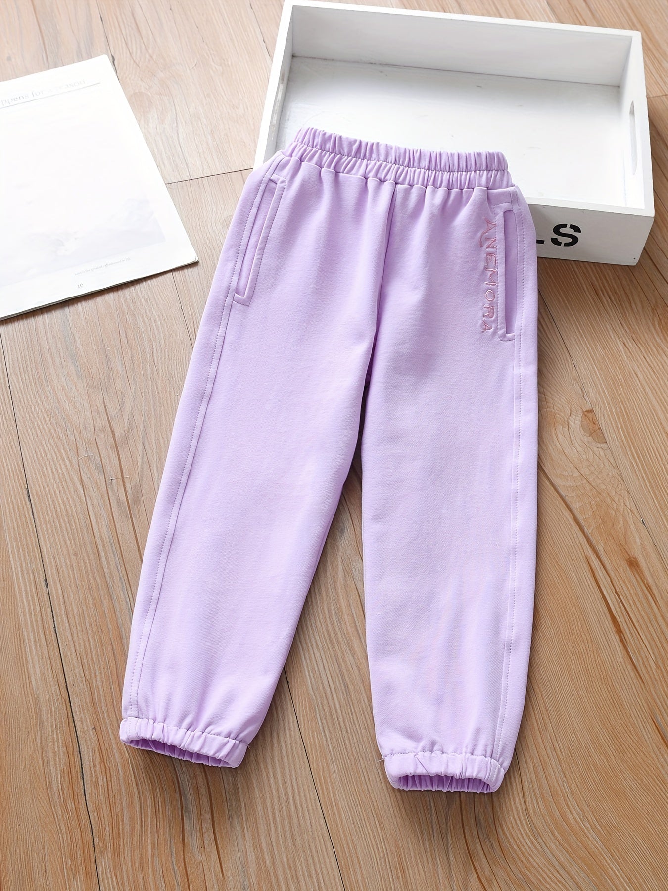 Girls' Embroidered Pockets Soft Sports Jogger Pants For Toddler Kids