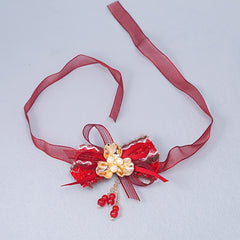 Red Bridal Wrist Wreath Bracelet Bridesmaids Beads Wedding Dress Accessories