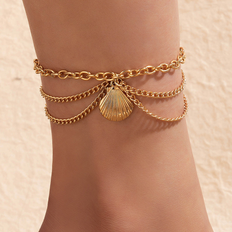 Layered Snake Pendant Ankle Bracelet Hollow Alloy Chain Anklet