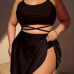 Solid Bikini Set Women's Casual 3 Piece Set