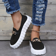 Chain Decor Platform Sneakers Slip On Outdoor Breathable Knit Shoes