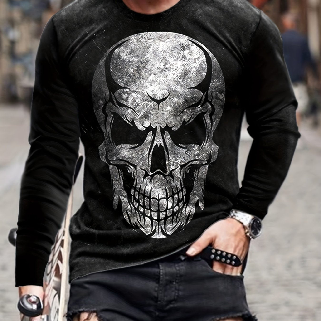 Skull 3D Print Men's Long Sleeve T-shirt Autumn Tees