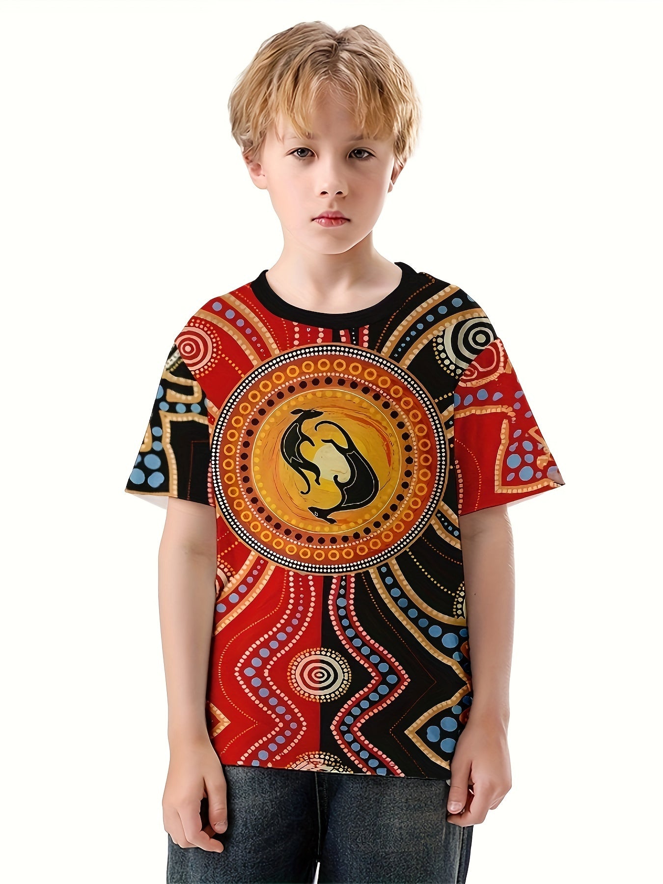 Boys Creative Pattern T-shirt Casual Stylish Short Sleeve Top