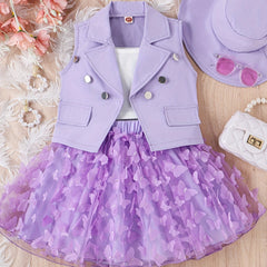 Girls Butterfly Tulle Tutu Skirt & Vest & Hat Set