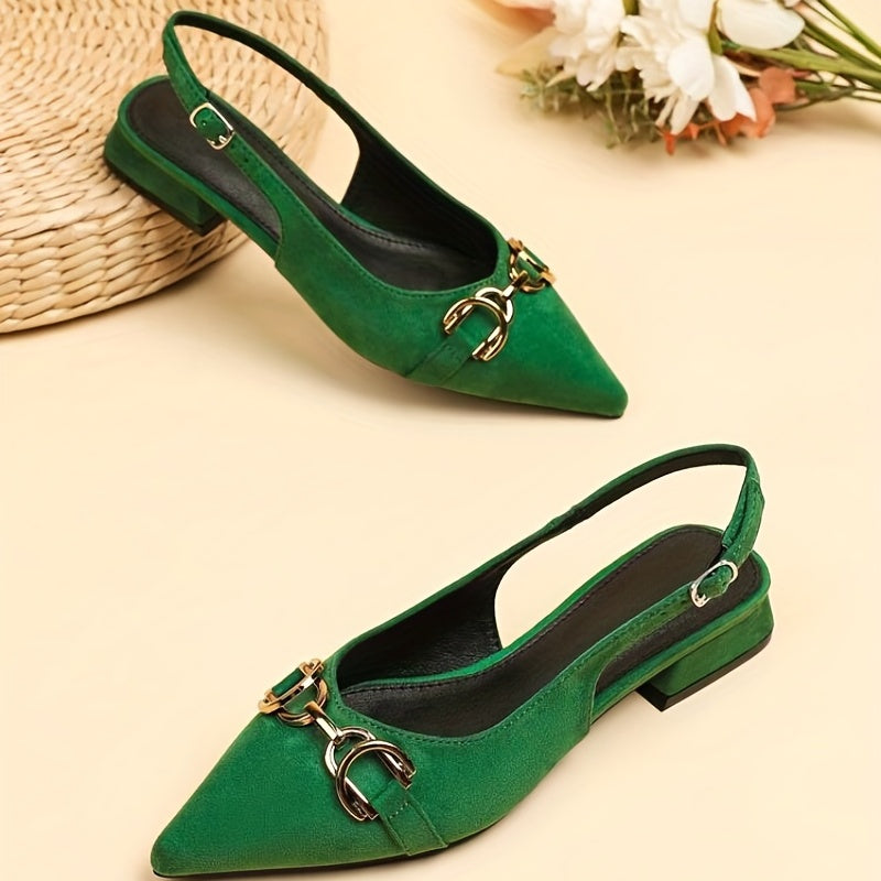 Women's Low Heel Slingback Sandals Pointed Toe Buckle Strap Shoes