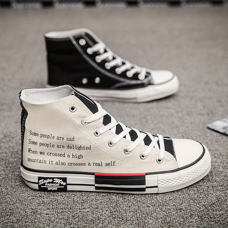 Women's High Top Canvas Sneakers Letter Print Skate Shoes Casual Walking Shoes