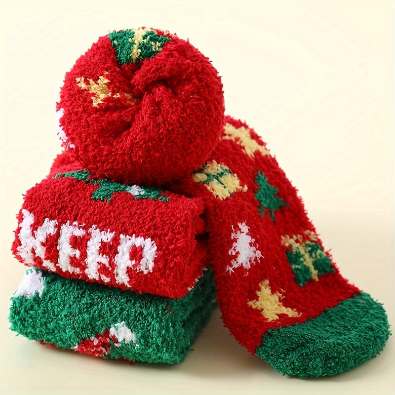 3 Pairs Festive Print Socks Cozy & Soft Women's Stockings