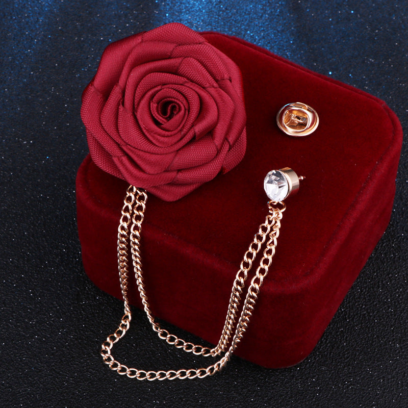 Men's Wedding Groom Rose Chain Brooch