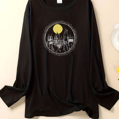 Women's Plus Castle Print Long Sleeve Top Medium