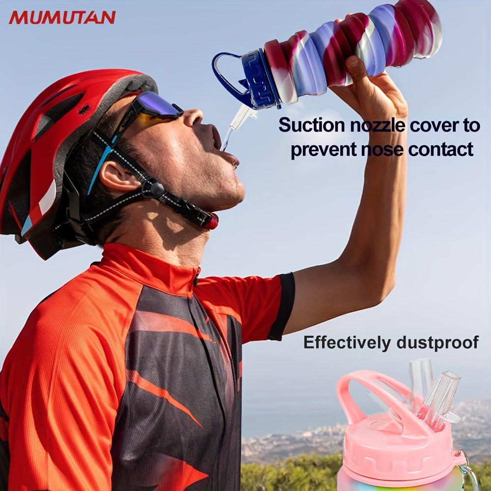 Mumutan Silicone Collapsible Water Bottle 16oz Expandable Straw Leak Proof