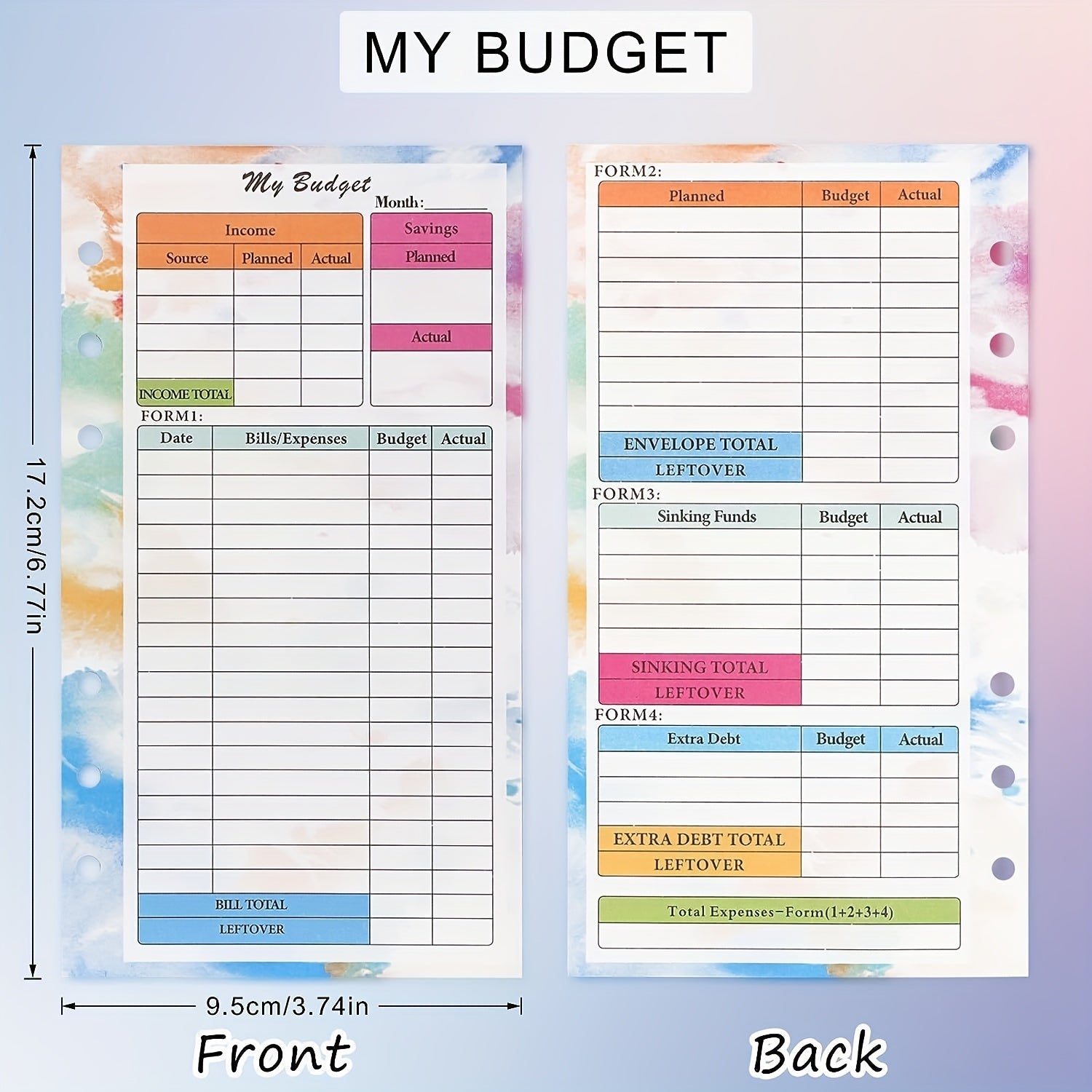 A6 Budget Planner Refill 82 Sheet Colorful Monthly Weekly Inserts