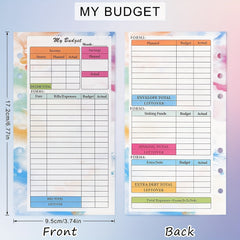 A6 Budget Planner Refill 82 Sheet Colorful Monthly Weekly Inserts