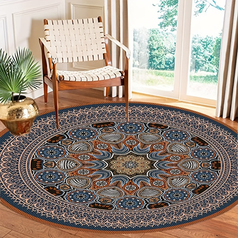 Vintage Boho Round Area Rug Waterproof Stain Resistant Soft Cashmere Carpet