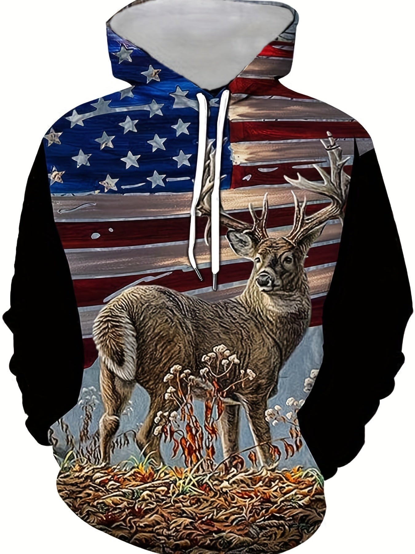 Flag Deer 3D Print Hoodies For Men Graphic Hoodie With Kangaroo Pocket