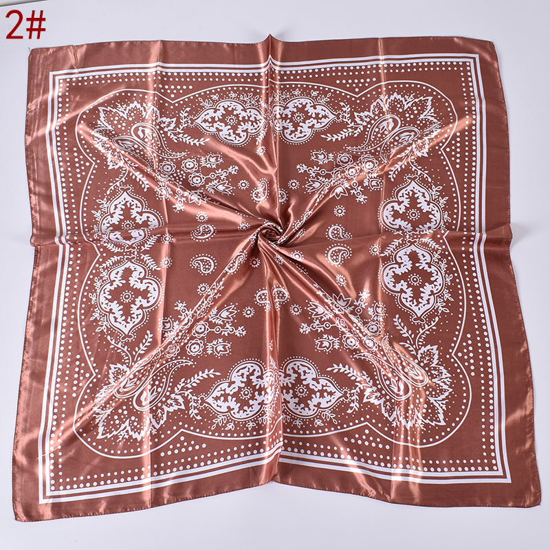 Women's Silk Head Scarf Floral Print Square Turban Lightweight Scarf