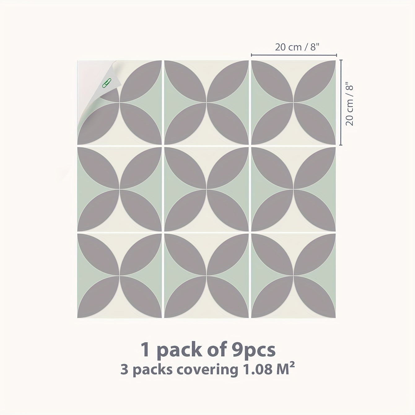 9pcs Gray & Green Floor Tile Sticker Waterproof Vinyl Matte Floor Sticker