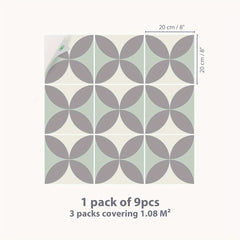 9pcs Gray & Green Floor Tile Sticker Waterproof Vinyl Matte Floor Sticker
