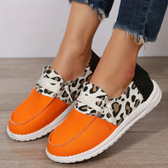 Leopard Printed Canvas Lace Up Flat Shoes Casual Walking Sneakers