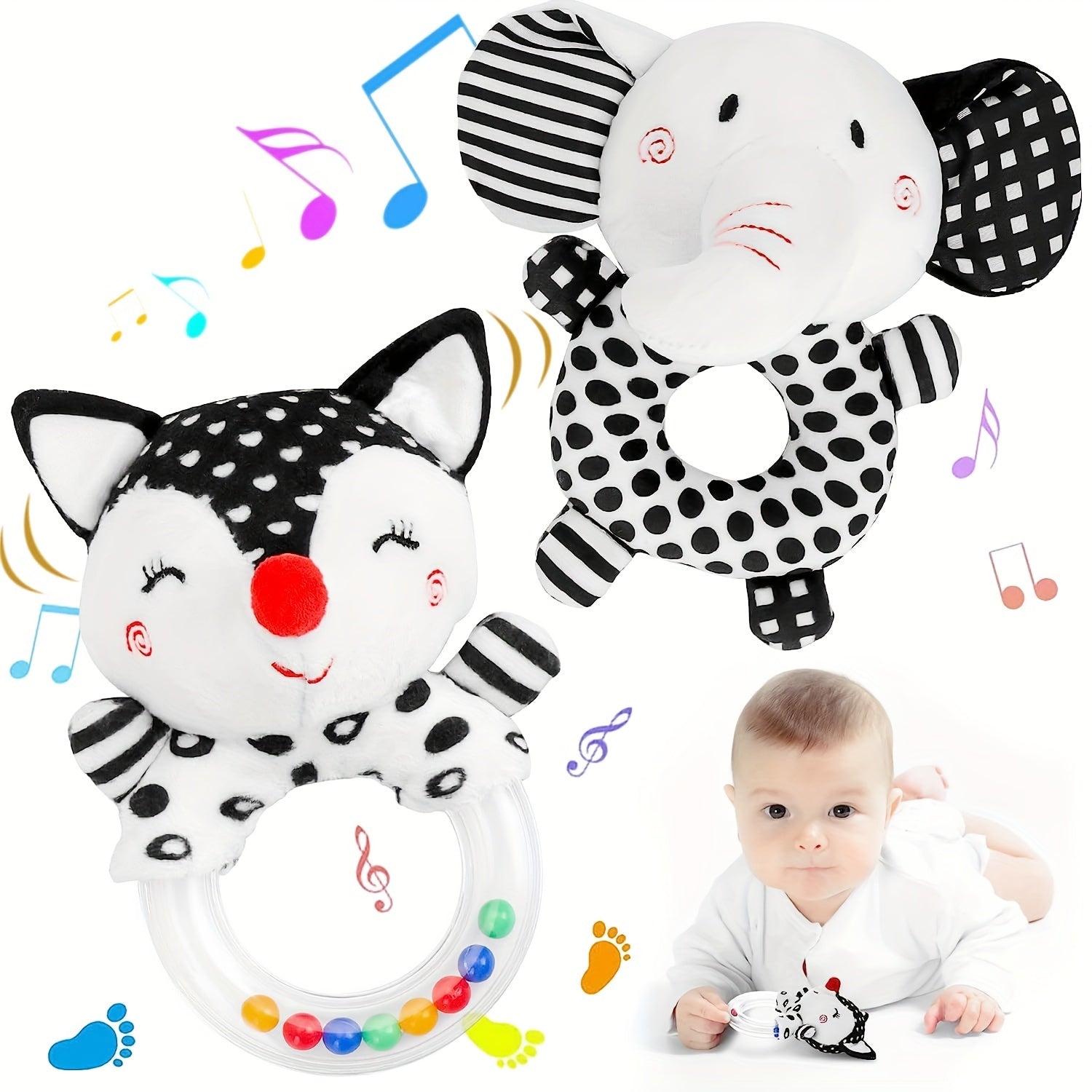Soft Baby Rattles 0-6 Months - Newborn Sensory Toys - Plush Rattle Toy