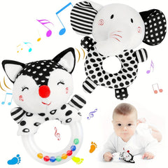 Soft Baby Rattles 0-6 Months - Newborn Sensory Toys - Plush Rattle Toy