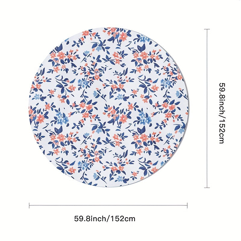 Boho Floral Round Tablecloth Stain Resistant Waterproof Wrinkle Resistant