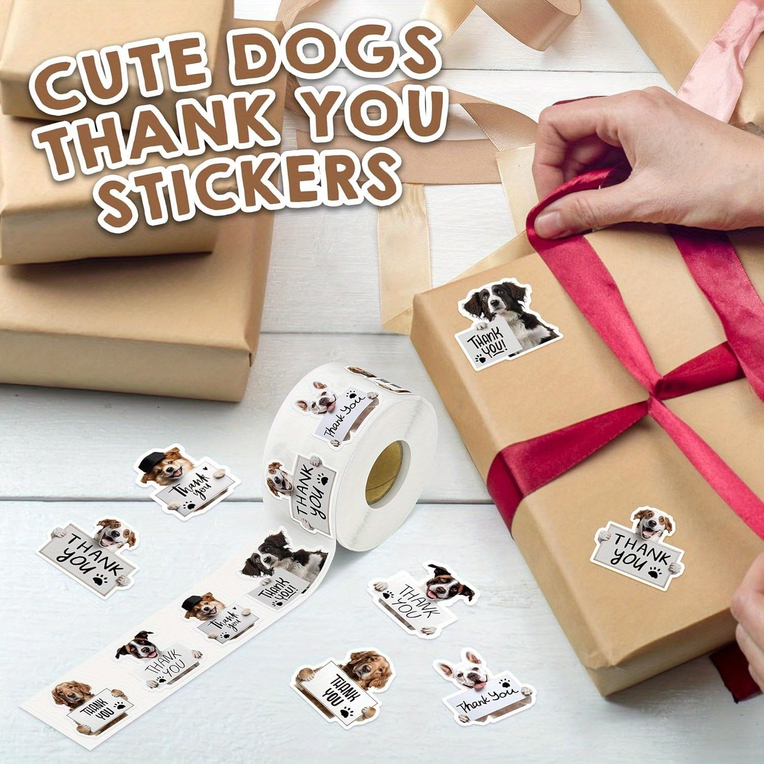 200pc Dog Thank You Stickers Adorable Puppy Labels for Small Business Packaging