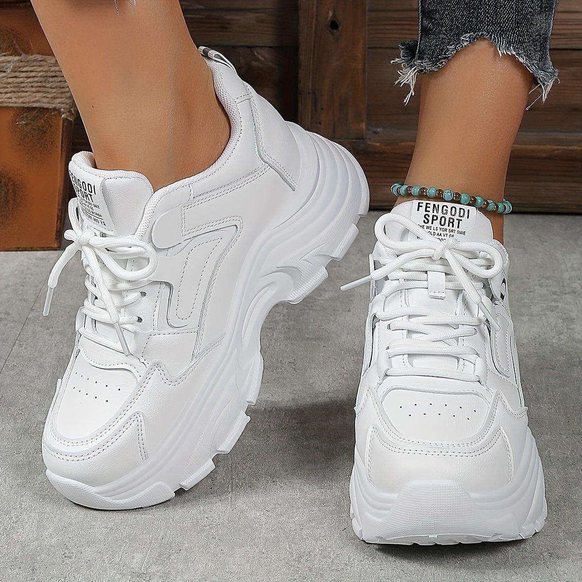 Women's Lace Up Chunky Sneakers Hidden Heel Casual Walking Shoes