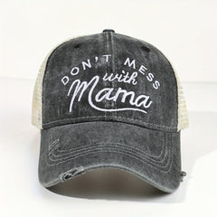 Mom Baseball Cap Distressed Trucker Hat Ponytail Mesh Embroidery Sun Hat