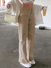 High Waist Straight Jeans Slash Pockets High Rise Wide Leg Denim Pants