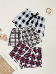3 Pack Plus Size Casual Loungewear Shorts Women's Plus Plaid Print