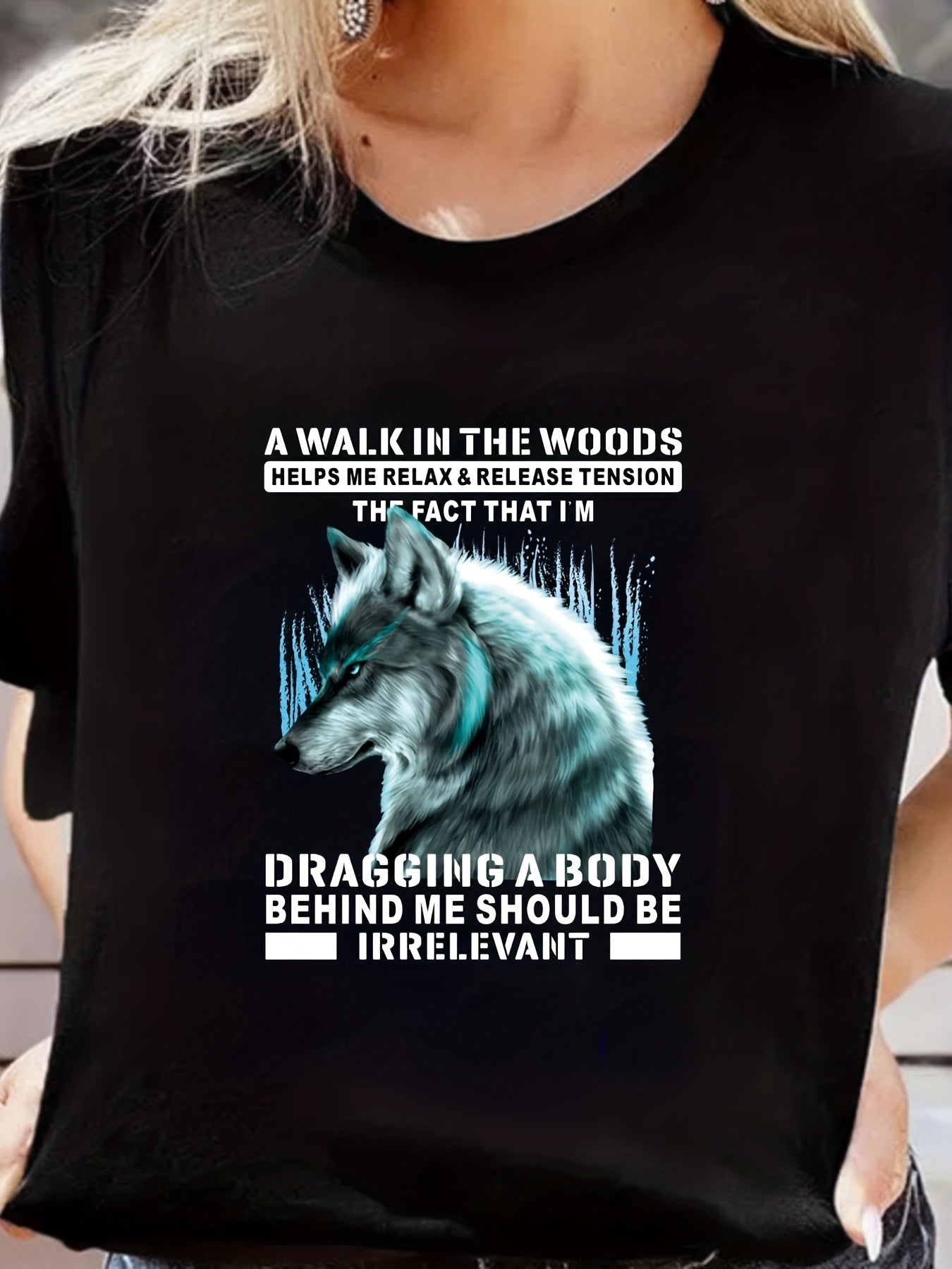 Wolf & Letter Print Crew Neck Sports T-shirt