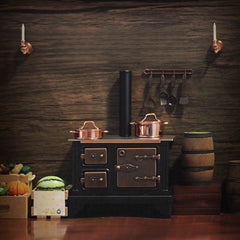 Vintage Dollhouse Stove with Copper Accents Retro Kitchen Range Hood
