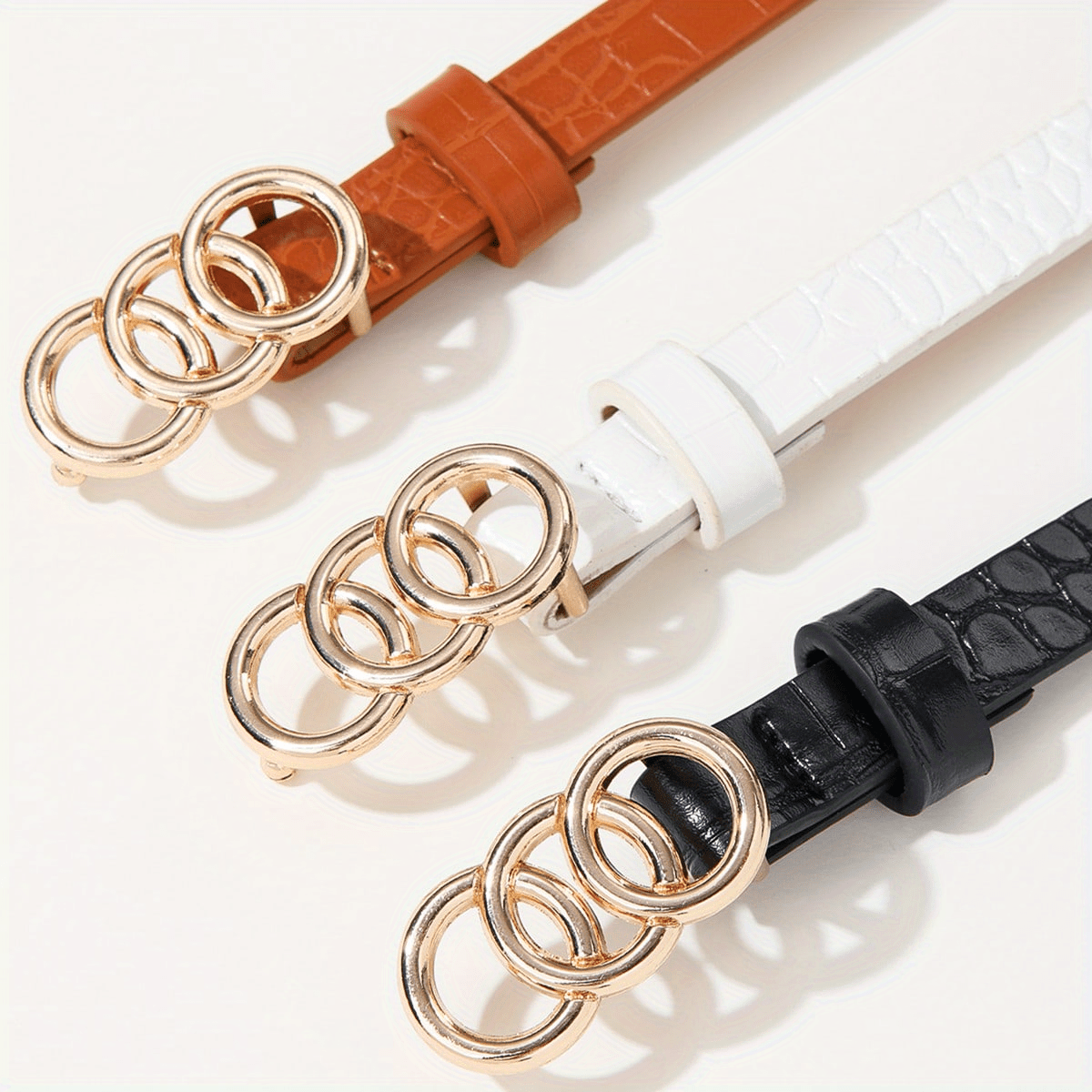 Crocodile Embossed Triple O Ring Buckle Belt Set