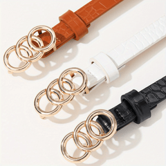 Crocodile Embossed Triple O Ring Buckle Belt Set