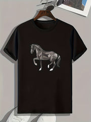 Abstract Horse Print Men's Comfy T shirt Active Slightly Stretch