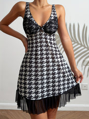 Houndstooth Print Tank Nightdress V Neck Sleep Dress