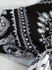 Paisley Print Beach Bikini Top Halter V Neck Tie Front High Stretch Beachwear