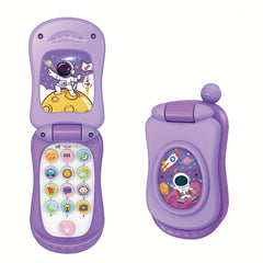 Interactive Cartoon Music Flip Phone Toy for Ages 3 in Purple Pink