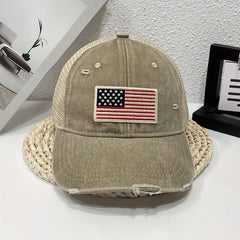 Embroidered American Flag Denim Baseball Cap